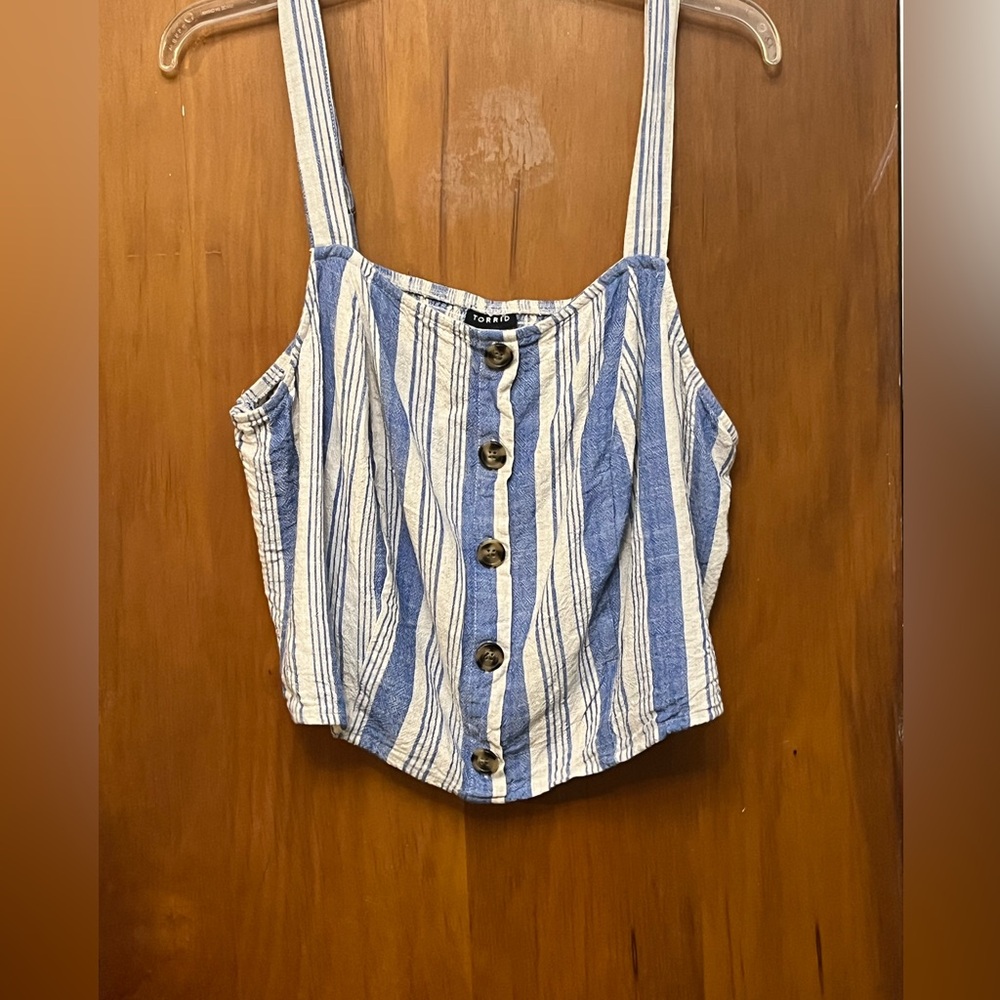 Torid Striped Blue and White Button-Up Women's Top  2
